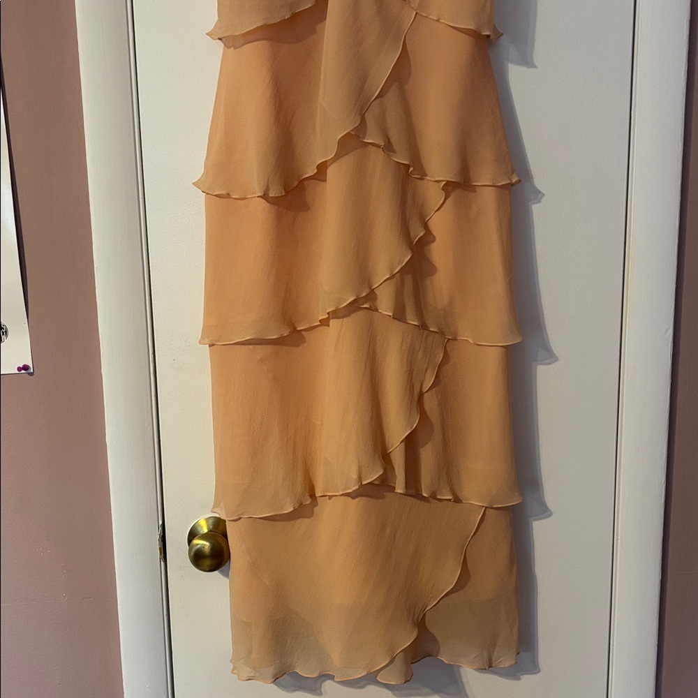 Y2K Vintage Daymor Couture Silk Halter Party Formal Beaded 8 Peach Pink Tiered M - Picture 7 of 17